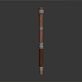 Vintage Battle Axe With Metal Head And Wooden Handle Decorated With Metal Rings