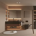 Modern Bathroom Interior Design With Bathtub Wall-Mounted Toilet And Vanity Mirror
