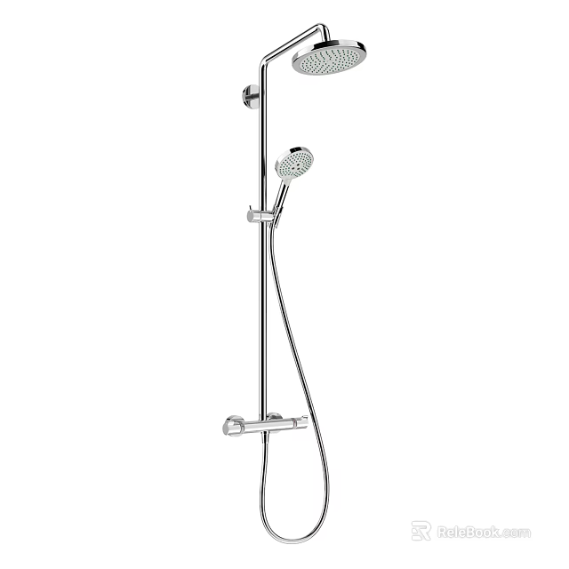 Stainless Steel Shower System With Rain Head Handheld Spray And Slide Bar 3d model 