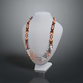 Fashionable Layered Necklace with Orange Black Geometric Pattern Displayed on White Mannequin Stand