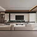 Modern Living And Dining Room Interior With White Sofas TV Wall And Large Windows 3d model