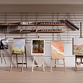 Art Supplies and Musical Instruments Display with Easels Paintings Brushes and Paints