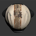 White Textured Sphere With Black Strap And Metallic Accents On Black Base Design
