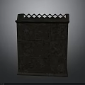 Antique Carved Wooden Cabinet With Intricate Patterns And Lattice Top Design