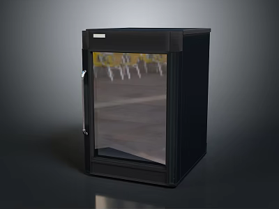 Sleek Black Upright Electronic Appliance Featuring Glass Door And Handle Design 3d model