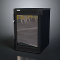 Sleek Black Upright Electronic Appliance Featuring Glass Door And Handle Design