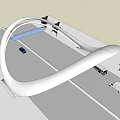 Modern Urban Gate Arch Structure Over Road With Vehicles And Trees
