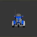 Modern Blue Motorcycle With Sidecar Chrome Parts And Leather Seats On Reflective Surface