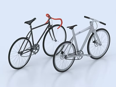 Two Modern Bicycles with Black Silver Frames and Red Handlebar Design 3d model