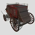 Vintage Wooden Carriage With Red Body Four Wheels And Roof Railings