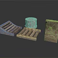 Medieval Stone Architectural Components With Rampart Pallet Cylinder And Slab