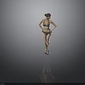 Woman In Brown Bikini With Updo Hairstyle Posing In Grey Background Wearing High Heels