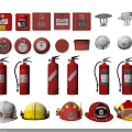 Various Types of Fire Safety Equipment With Extinguishers Alarms Helmets And Masks