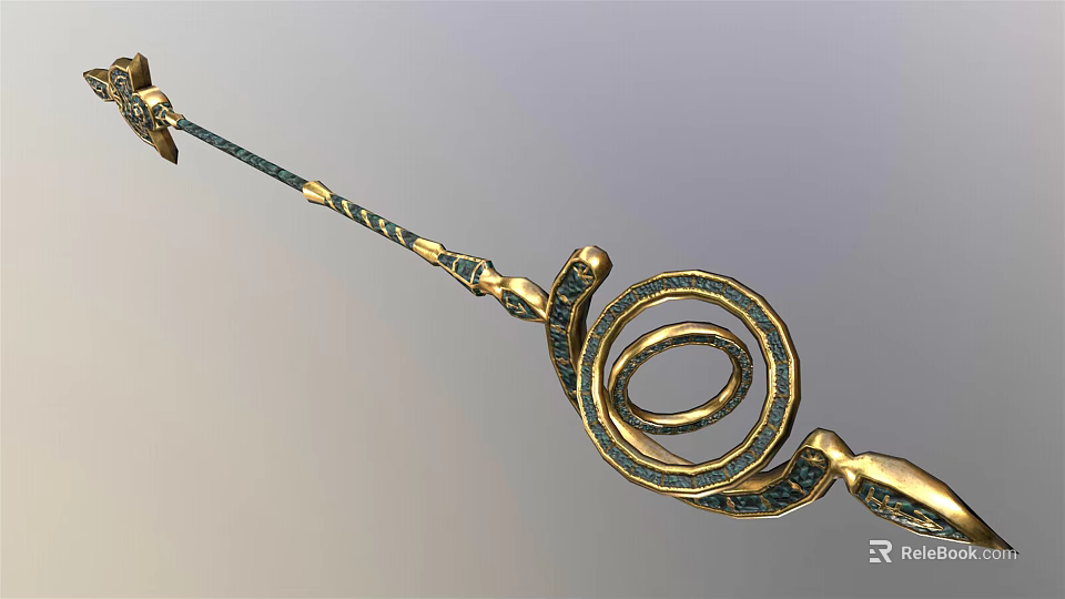 Ancient Decorative Weapon with Gold Blue Coiled Spiral Design and Intricate Patterns 3d model 