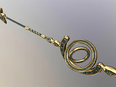 Ancient Decorative Weapon with Gold Blue Coiled Spiral Design and Intricate Patterns 3d model