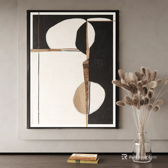 Abstract Geometric Wall Art With Dried Flowers Decor 3d model