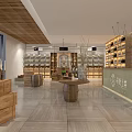 Organized Tobacco And Wine Shop Interior With Wooden Shelves And Product Displays