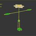 Cartoon Weather Vane with White Flower Smiley Face Center Green Stem Arrow Leaves and Base