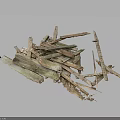 Pile of Weathered Wood and Broken Stone Pieces with Rustic Natural Texture