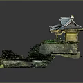 Traditional Chinese Pavilion Architecture With Curved Roof Green Plants Mossy Steps And Stone Path