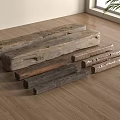 Natural Stone Wood Planks In Various Colors And Shapes On Wooden Floor With Potted Plant