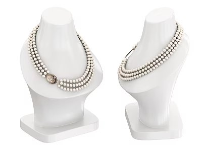 Elegant Pearl Necklace With Double Strand And Round Pendant On White Display Stand 3d model
