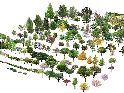 Diverse Arbor Trees Collection Featuring Various Shapes Sizes And Colorful Foliage 3d model