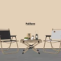 Casual Wooden Table and Chair Set with Gray Cushions and Decorative Items