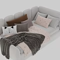 Modern Kids Bed With Light Gray Frame Soft Design Multiple Pillows And Blanket 3d model