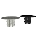 Contemporary Light And Dark Chandelier Over Modern Dining Table With Rectangular Bars And Circular Accents 3d model