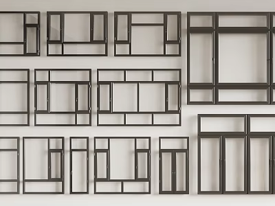 Casement Windows Various Design Frame Assortment with Black Metal Frames for Modern Home 3d model