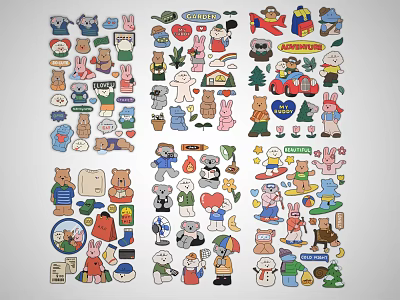 Cartoon Kids Wall Decor With Various Animal Characters And Playful Stickers 3d model