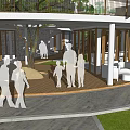 Modern Outdoor Terrace With Seating Area Umbrellas Green Plants And Wooden Deck Design