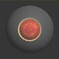 Transparent Light Bulb With Red Glowing Sphere And Yellow Base On Gray Background