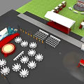White Canopy Stage Setup On Green Lawn With Round Tables Red Decorations And Seating 3d model