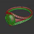 Elegant Green Gemstone Ring With Silver Band And Sparkling Diamond Accents