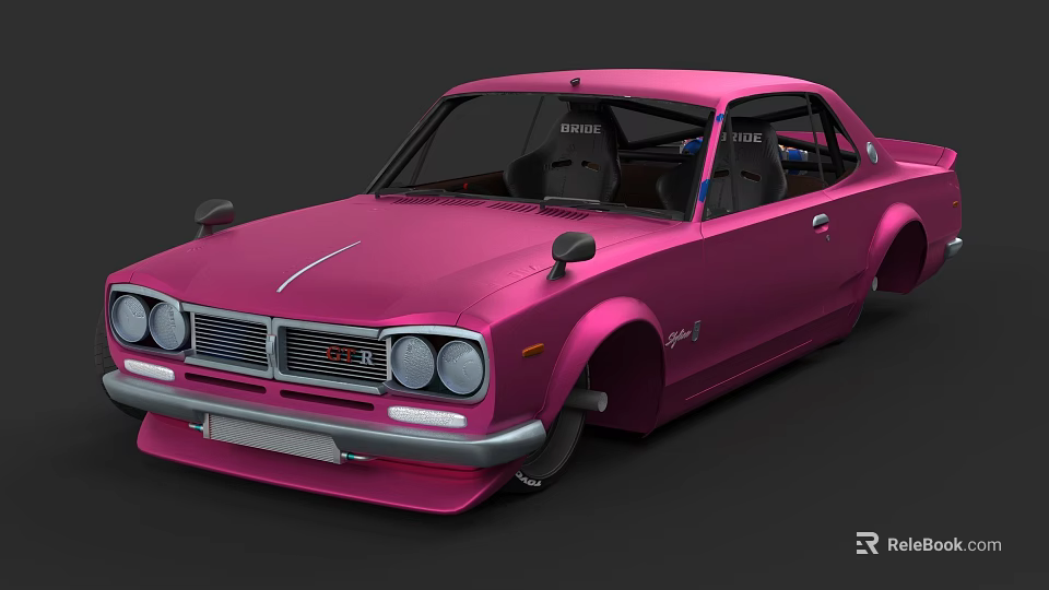 Pink Vintage Modified Car With Widebody Design And Classic Headlights 3d model 