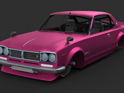 Pink Vintage Modified Car With Widebody Design And Classic Headlights 3d model