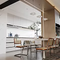Modern Living Dining Room Interior Design With Beige Sofa Black Cushions Plants And Decor Shelves