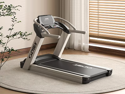 Modern Indoor Treadmill Sports Equipment With Digital Display Round Carpet And Window Blinds 3d model