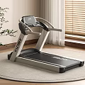 Modern Indoor Treadmill Sports Equipment With Digital Display Round Carpet And Window Blinds