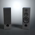 Pair of Floor Standing Speakers With Multiple Drivers Sleek Gray Finish Modern Audio Equipment