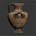 Traditional Painted Ceramic Vase With Decorative Handle And Ancient Style Colorful Patterns
