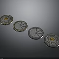 Metallic Circular Components With Radial Patterns Yellow Centers And Silver Edges