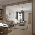 Modern Living Dining Room Interior With Sofa Coffee Table Wall Art Plants And Pendant Lights