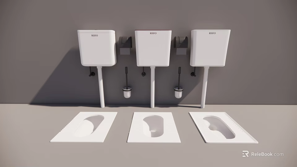 Modern White Squat Toilets With Wall Mounted Cisterns For Bathroom 3d model 