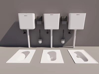 Modern White Squat Toilets With Wall Mounted Cisterns For Bathroom 3d model