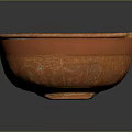 Artisanal Carved Terracotta Bowl With Intricate Surface Patterns And Smooth Interior