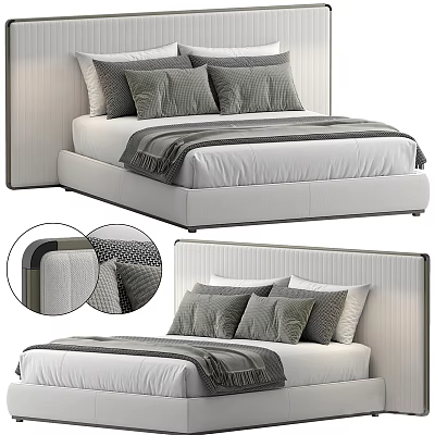 Modern Double Bed With Textured Headboard Soft Pillows And Cozy Blanket 3d model