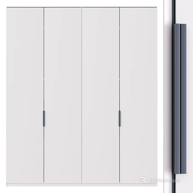 Sleek Modern Bookcase Design With White Cabinets And Metal Handles 3d model 